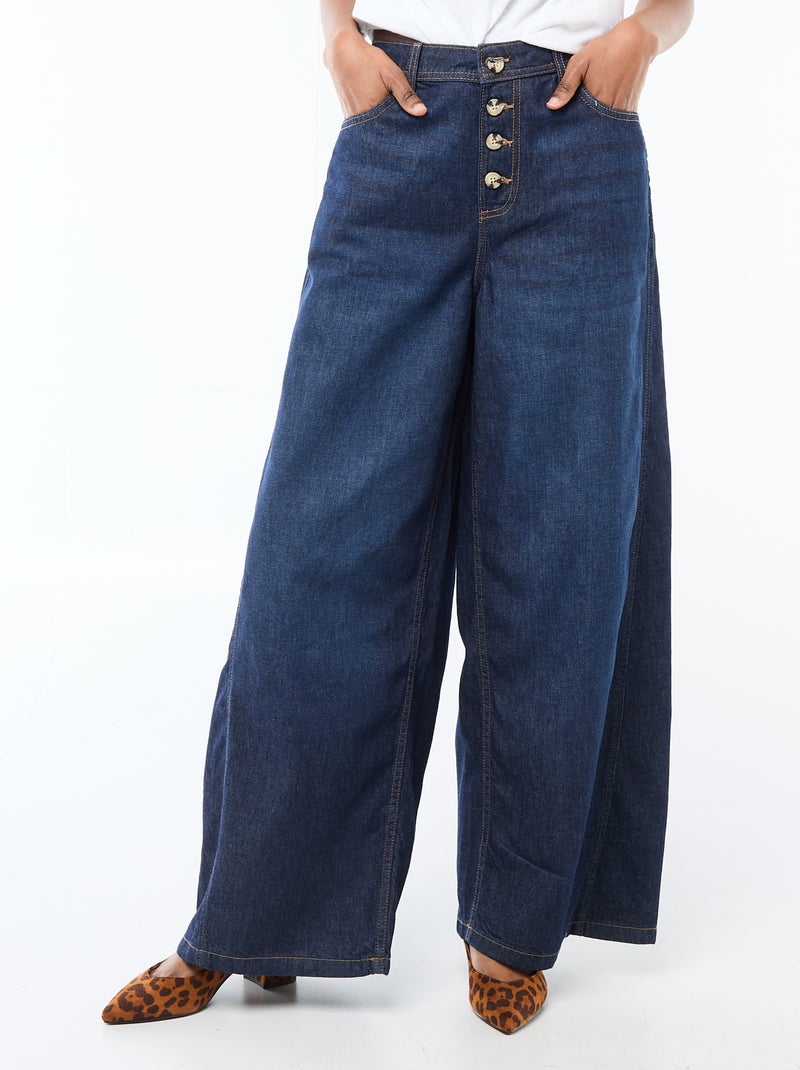 Pantalón vaquero palazzo con detalles Azul - Kiabi