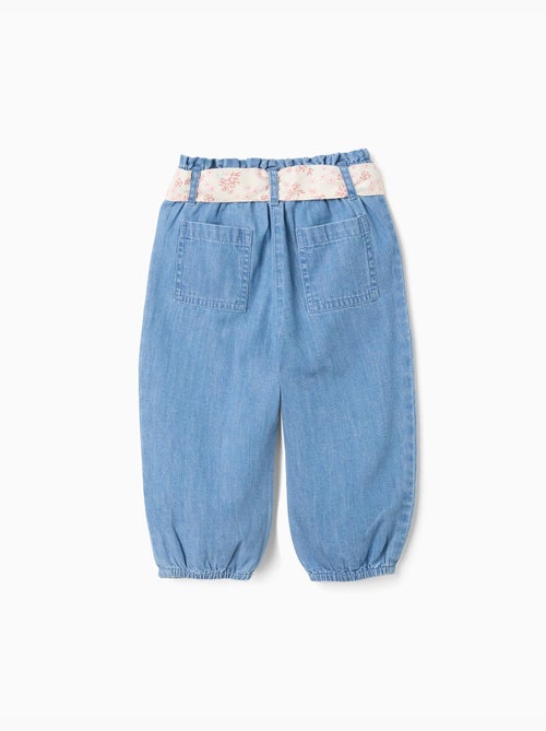 Pantalón vaquero paperbag con cinturón floral - Kiabi