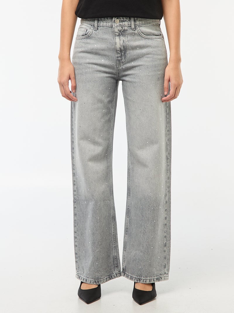 Pantalón vaquero recto con strass Gris - Kiabi