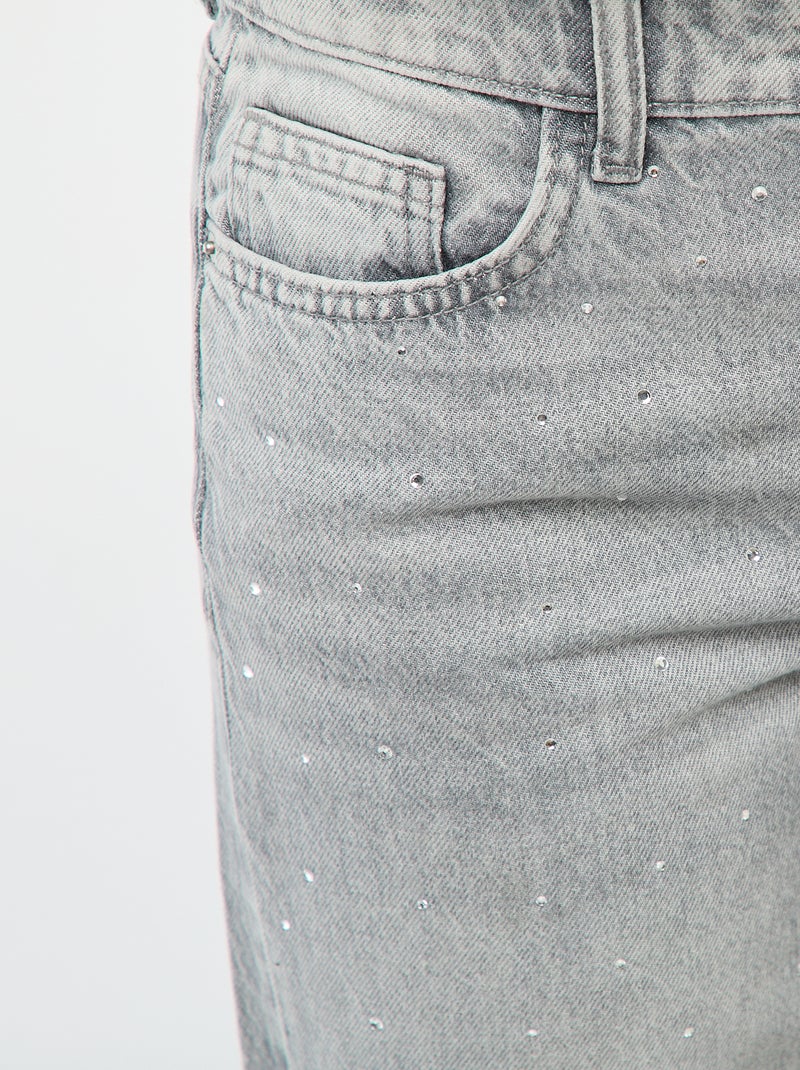 Pantalón vaquero recto con strass Gris - Kiabi