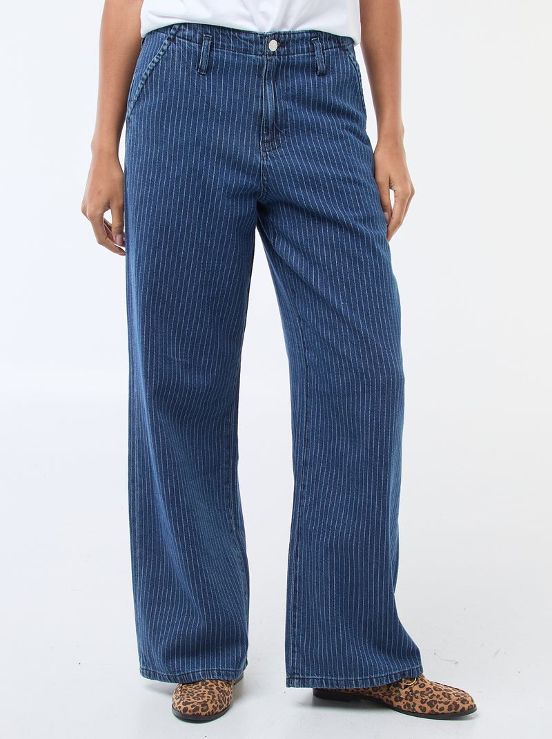 Pantalón vaquero wide leg a rayas Azul - Kiabi