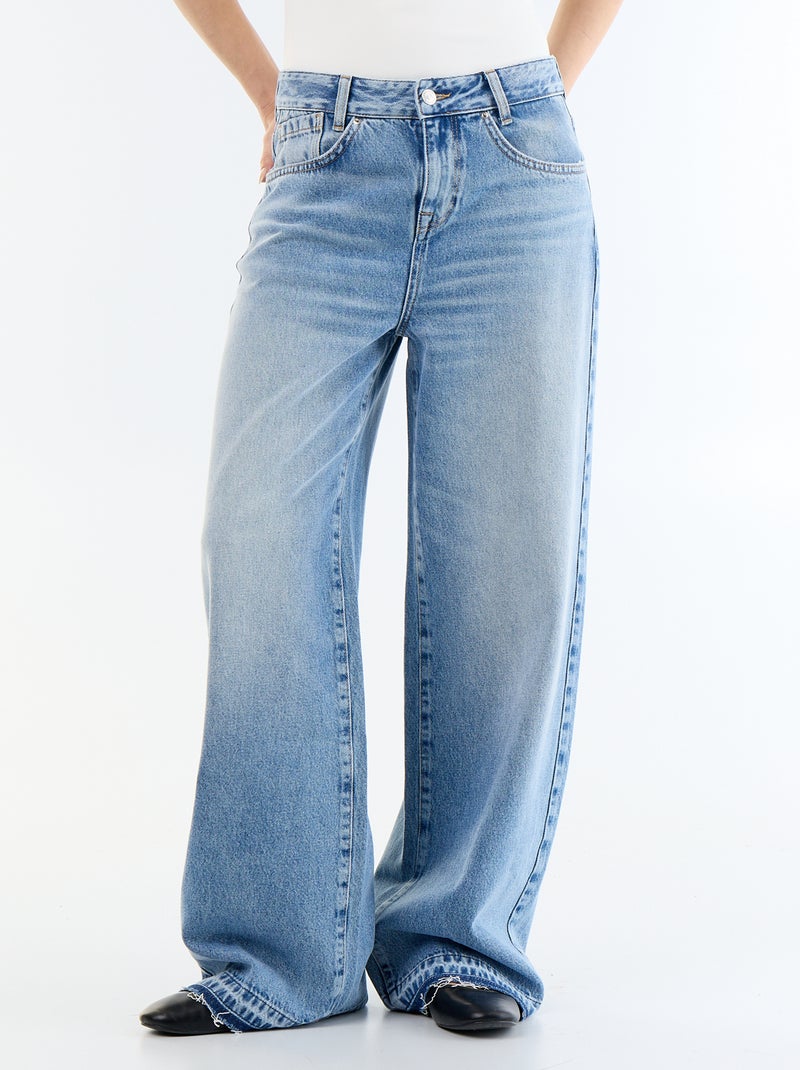 Pantalón vaquero wide leg efecto desgastado Azul - Kiabi