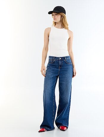 Pantalón vaquero wide leg efecto desgastado