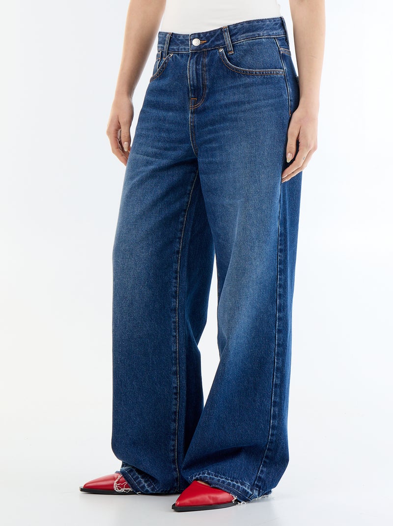 Pantalón vaquero wide leg efecto desgastado Azul - Kiabi