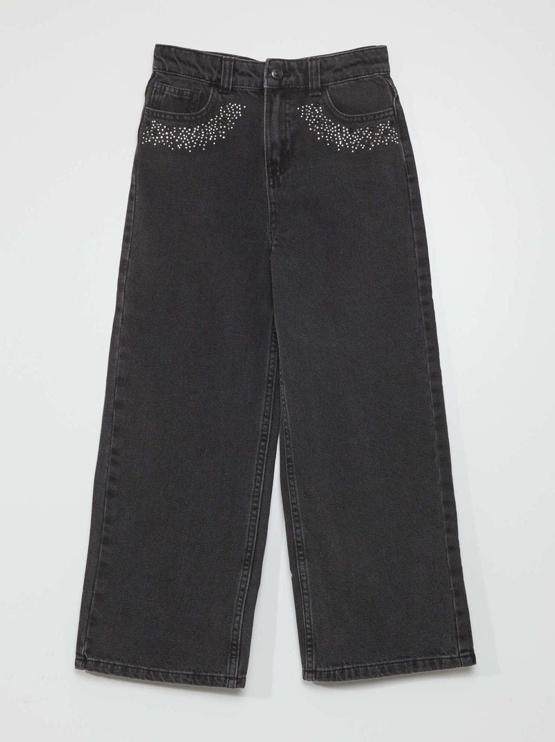 Pantalón vaquero wideleg con strass GRIS - Kiabi