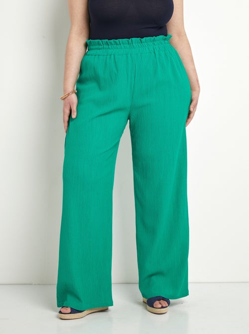 Pantalón verde con cinturilla elástica ancha y malla en relieve - Afibel - Kiabi