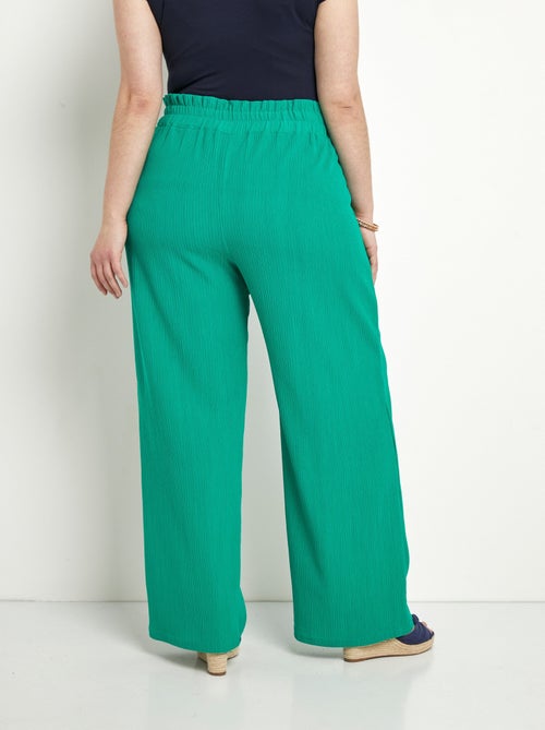 Pantalón verde con cinturilla elástica ancha y malla en relieve - Afibel - Kiabi