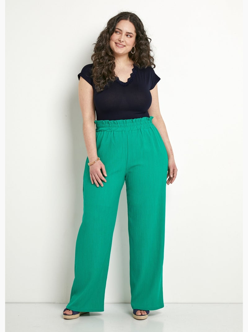 Pantalón verde con cinturilla elástica ancha y malla en relieve - Afibel Verde - Kiabi