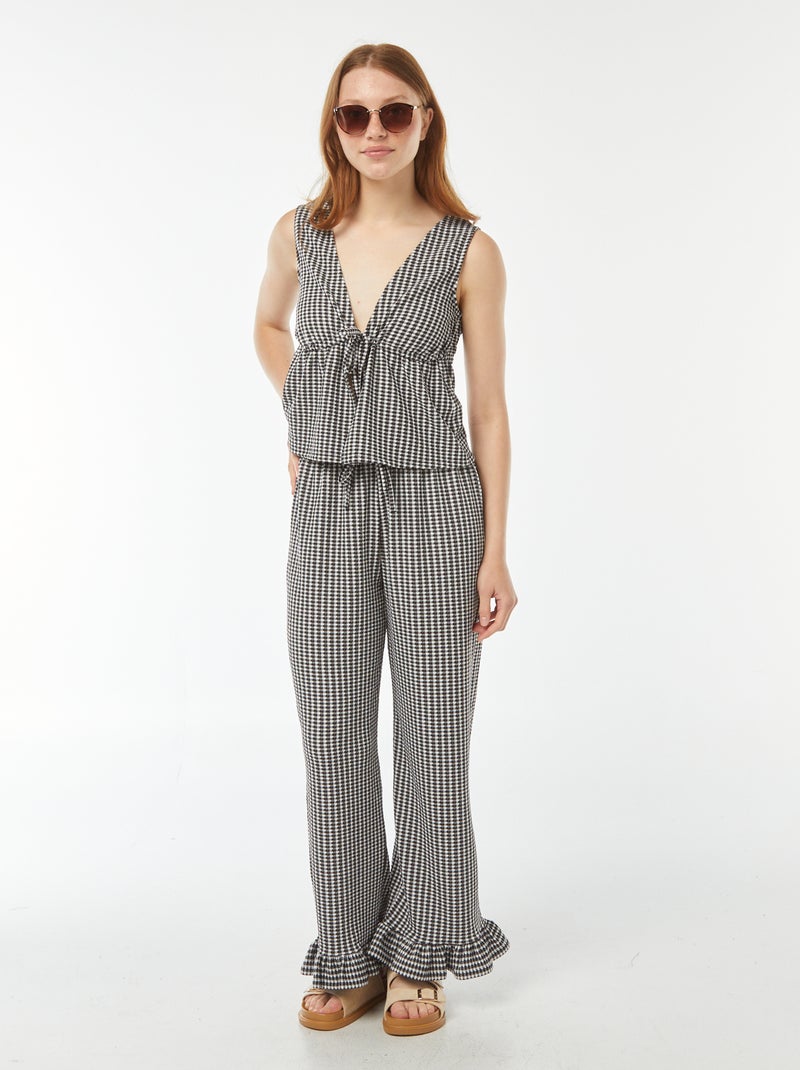 Pantalón vichy con volante en el bajo Negro - Kiabi
