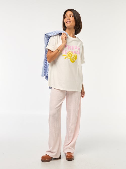 Pantalon vichy de punto gofrado - Kiabi