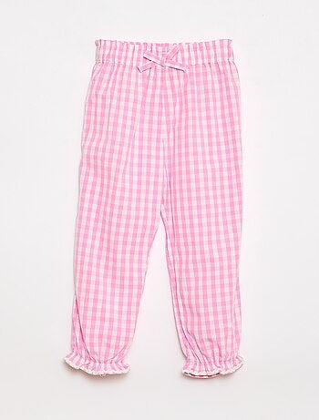 Pantalón vichy rosa en popelina de algodón