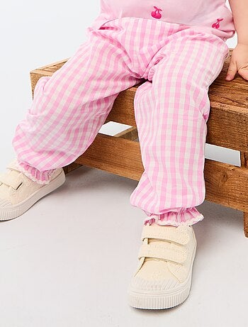 Pantalón vichy rosa en popelina de algodón