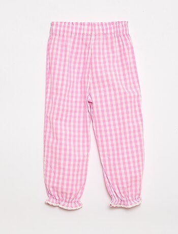 Pantalón vichy rosa en popelina de algodón