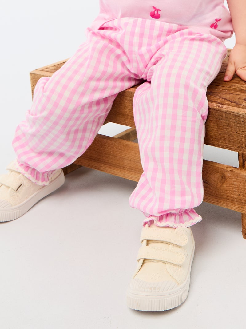 Pantalón vichy rosa en popelina de algodón Rosa - Kiabi