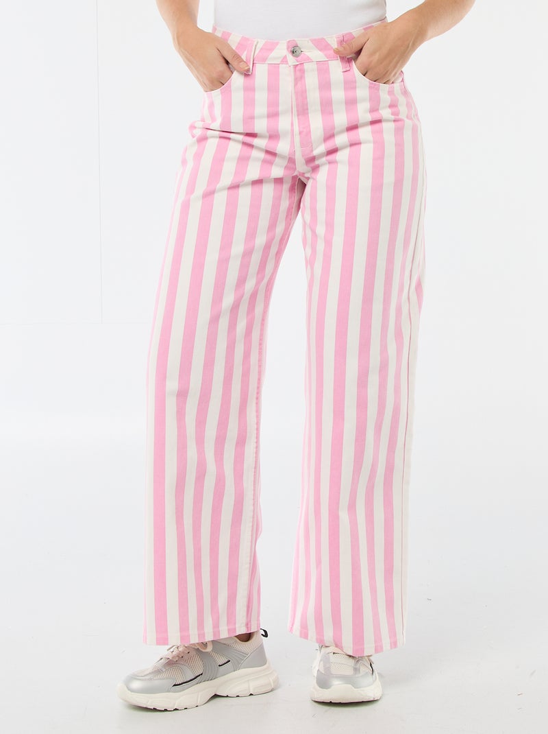 Pantalón wide leg a rayas Rosa - Kiabi