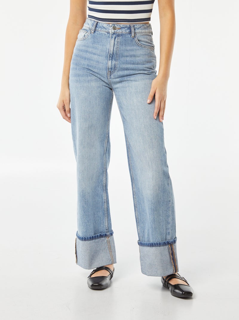 Pantalón wide leg con amplia vuelta en el bajo AZUL - Kiabi