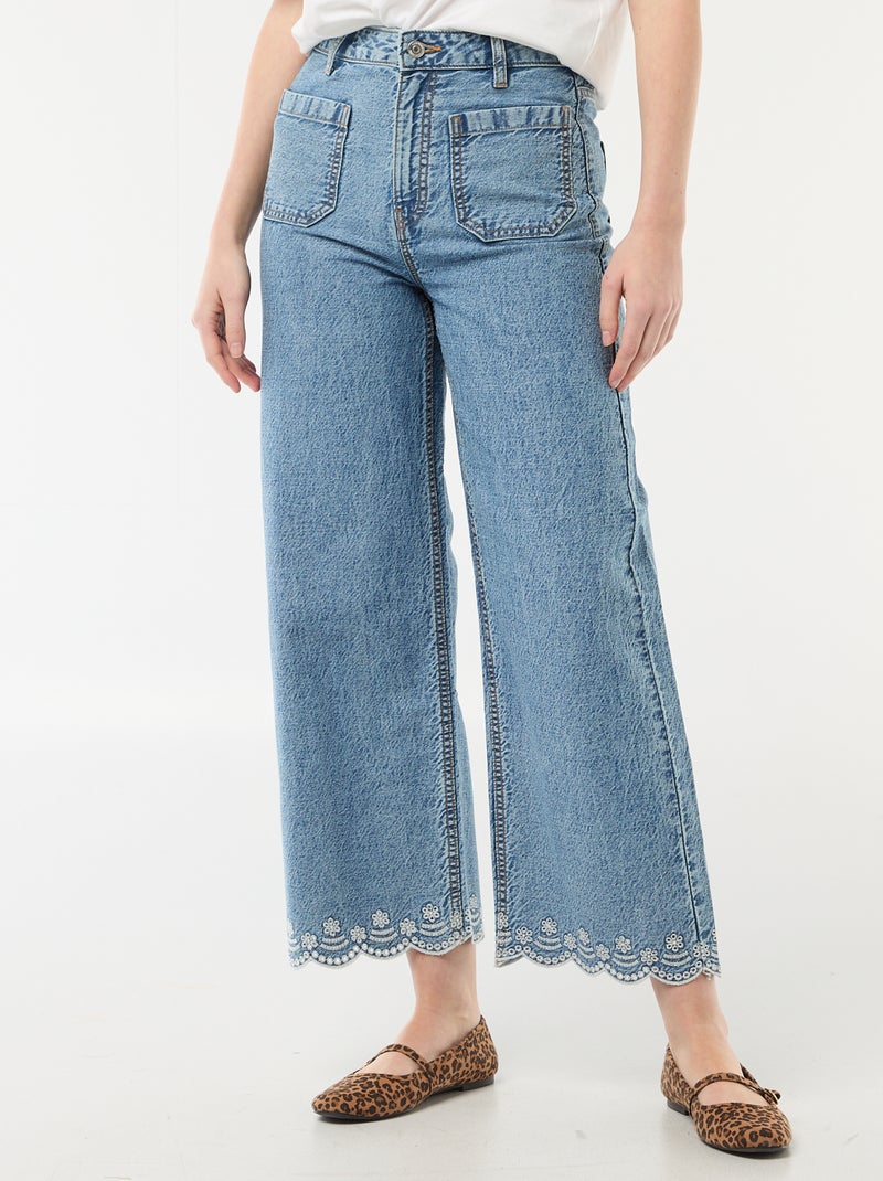 Pantalón wide leg con bolsillos de parche Azul - Kiabi