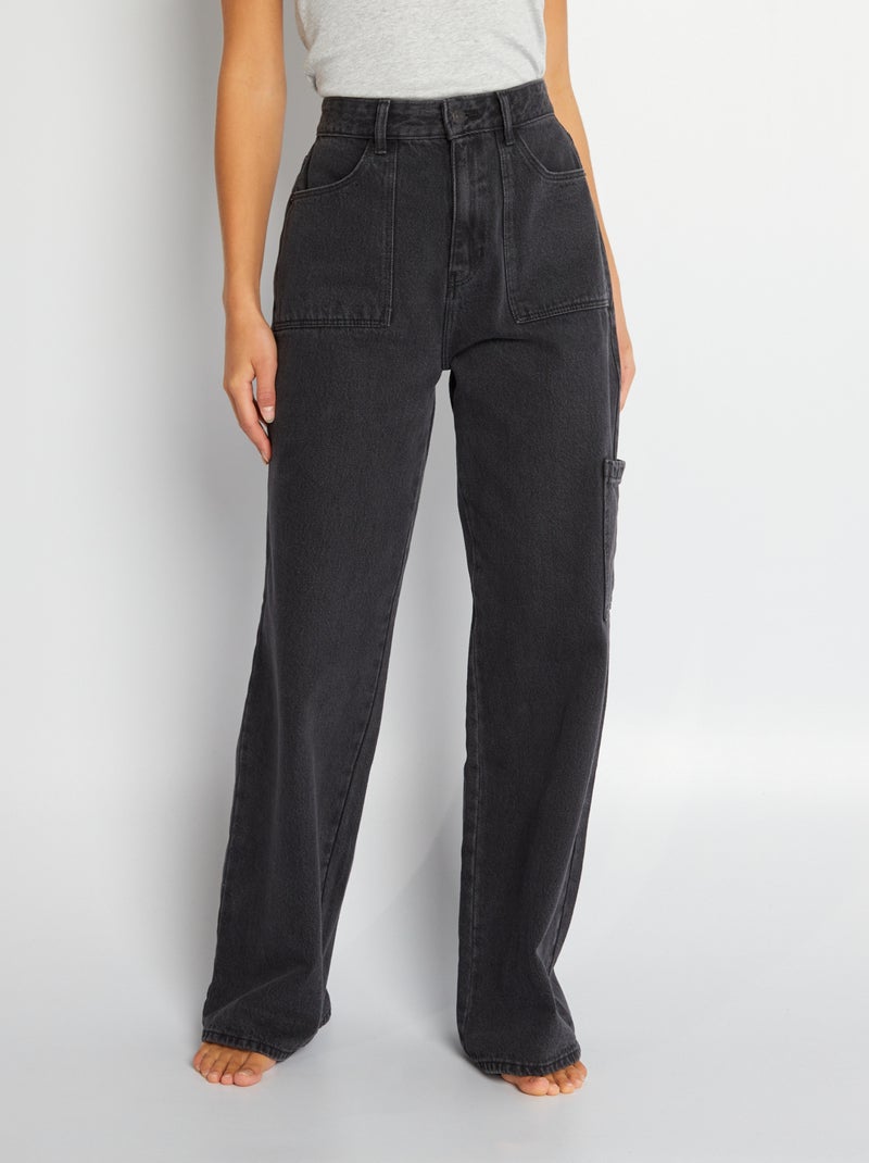 Pantalón wide leg con bolsillos de parche NEGRO - Kiabi