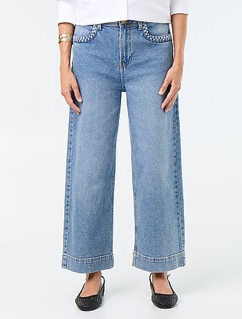 Pantalón wide leg con bolsillos trenzados