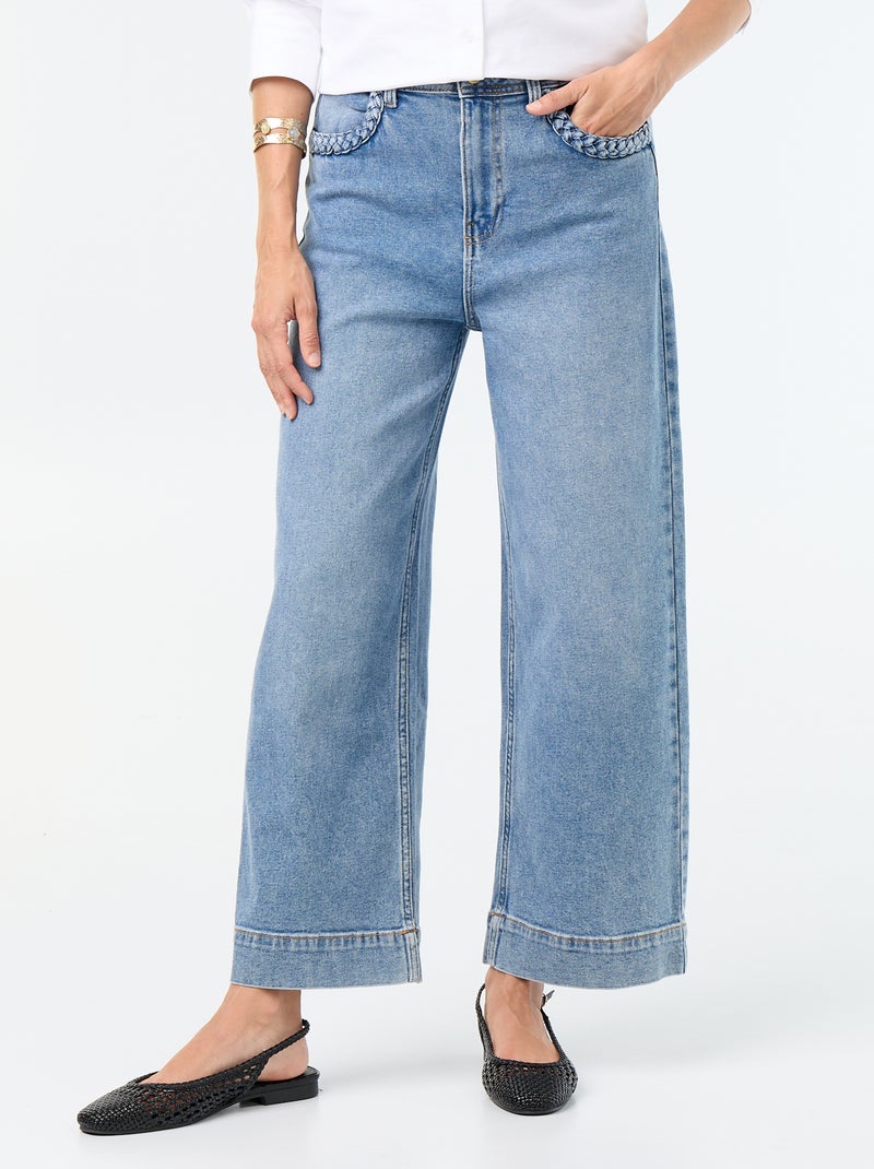 Pantalón wide leg con bolsillos trenzados Azul - Kiabi