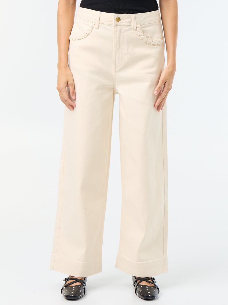 Pantalón wide leg con bolsillos trenzados Blanco - Kiabi