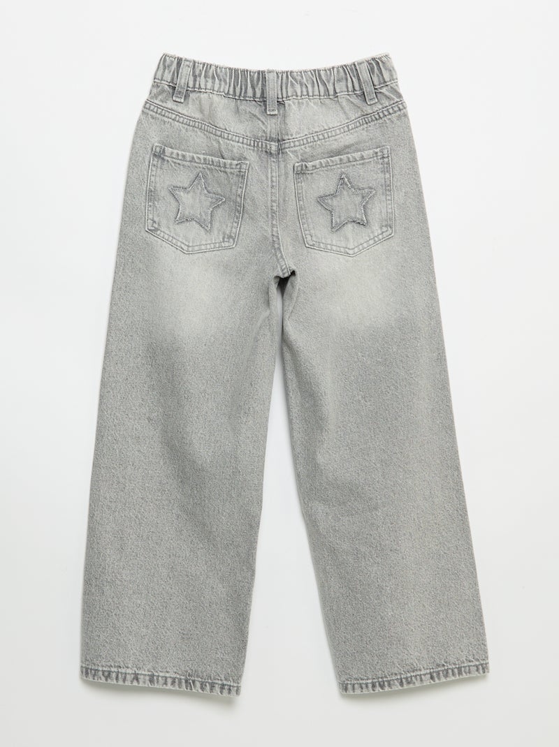 Pantalón wide leg con bordados Gris - Kiabi