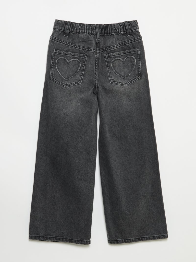 Pantalón wide leg con bordados Gris - Kiabi