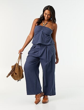 Pantalón wide leg de lino mezclado