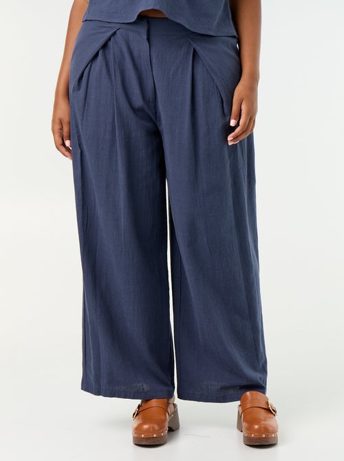 Pantalón wide leg de lino mezclado - Kiabi Pantalón wide leg de lino mezclado - Kiabi
