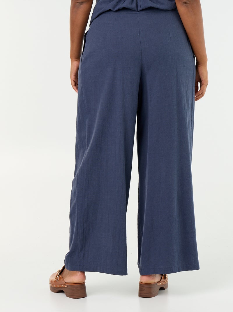 Pantalón wide leg de lino mezclado Azul - Kiabi