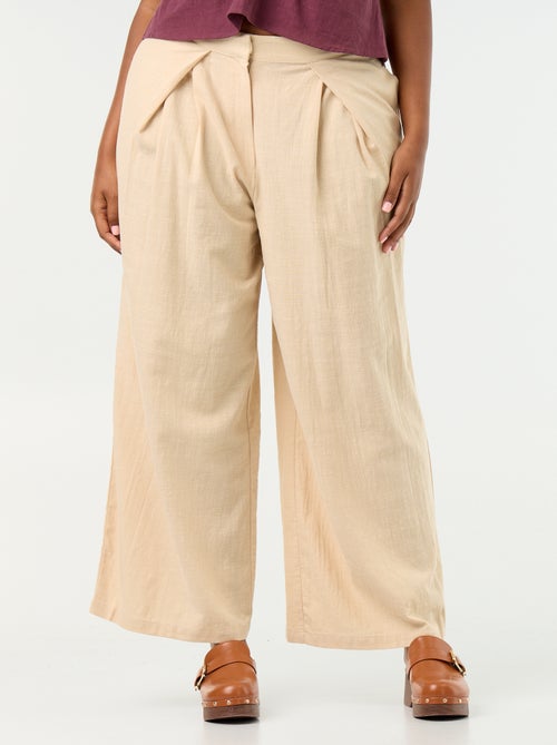 Pantalón wide leg de lino mezclado - Kiabi Pantalón wide leg de lino mezclado - Kiabi