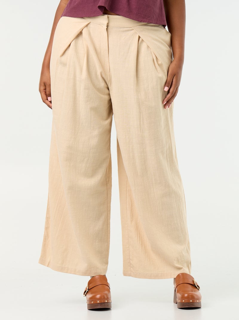 Pantalón wide leg de lino mezclado Beige - Kiabi