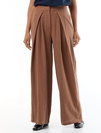 Pantalón wide leg de lino mezclado