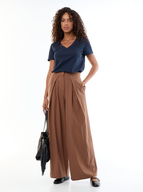 Pantalón wide leg de lino mezclado - Kiabi Pantalón wide leg de lino mezclado - Kiabi