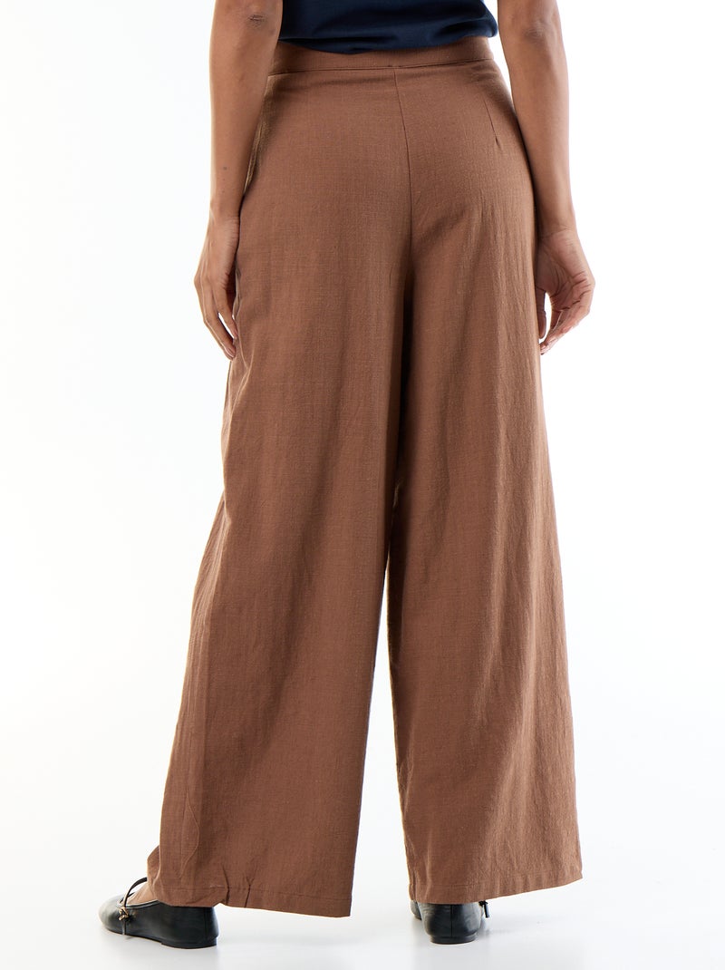 Pantalón wide leg de lino mezclado Marron - Kiabi