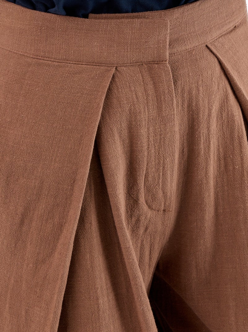 Pantalón wide leg de lino mezclado Marron - Kiabi