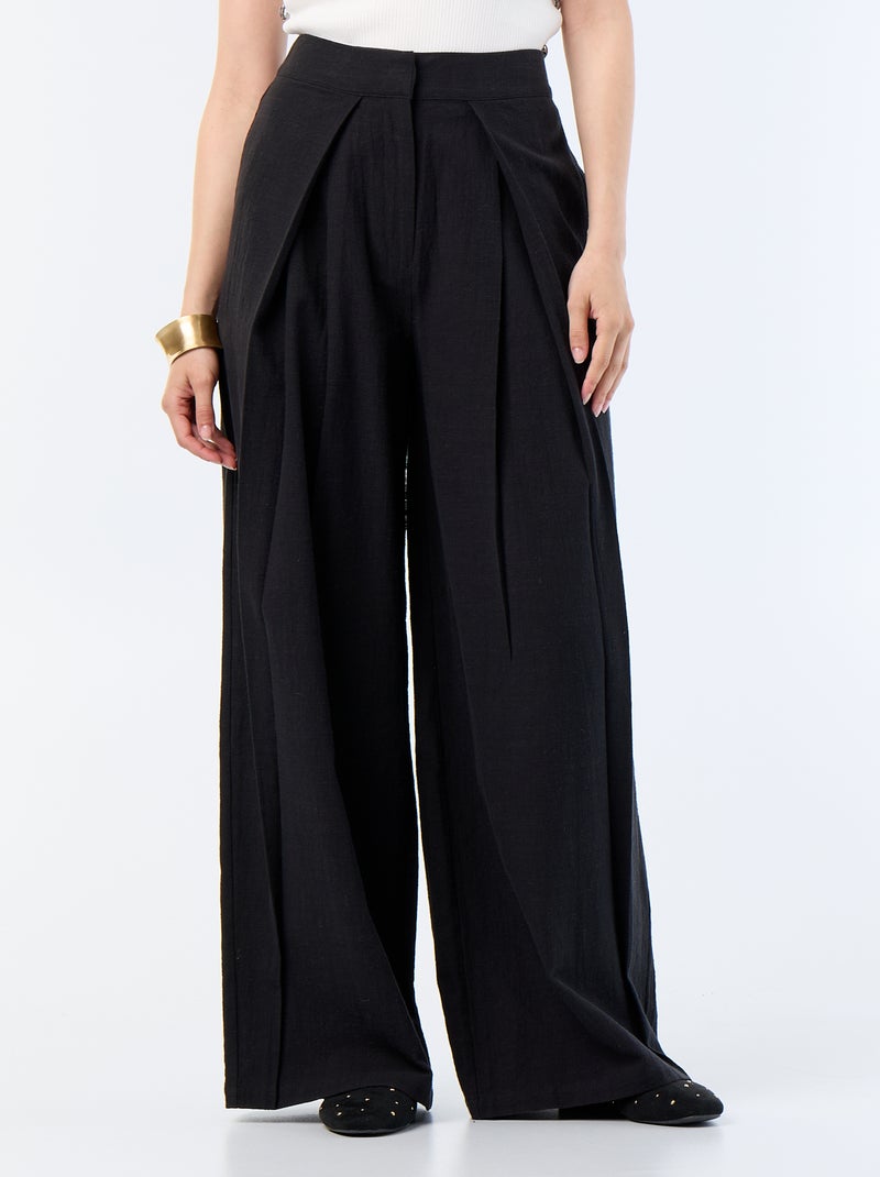 Pantalón wide leg de lino mezclado Negro - Kiabi