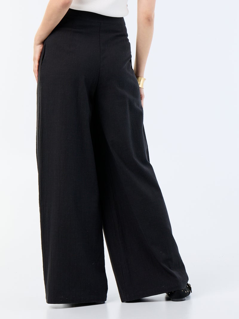 Pantalón wide leg de lino mezclado Negro - Kiabi