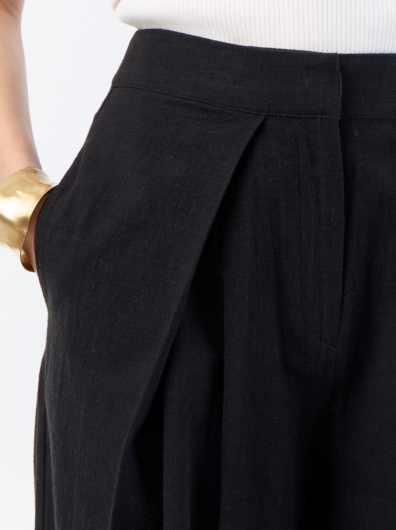 Pantalón wide leg de lino mezclado Negro - Kiabi