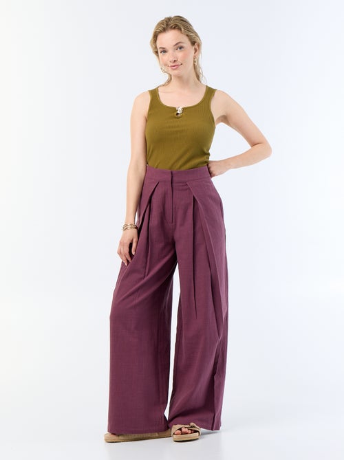 Pantalón wide leg de lino mezclado - Kiabi Pantalón wide leg de lino mezclado - Kiabi