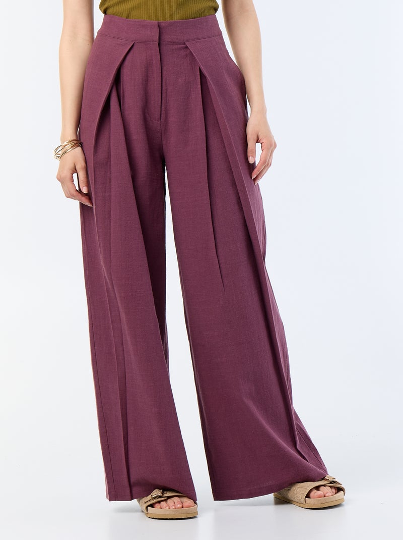 Pantalón wide leg de lino mezclado Purpura - Kiabi
