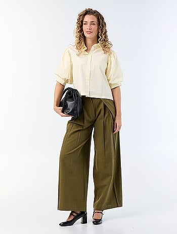 Pantalón wide leg de lino mezclado