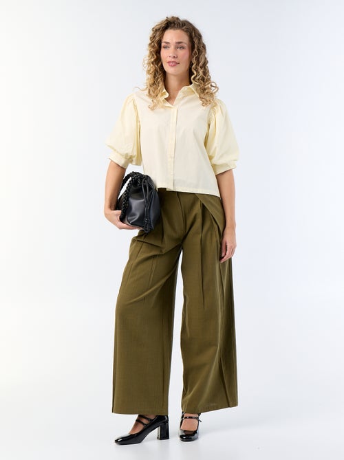Pantalón wide leg de lino mezclado - Kiabi