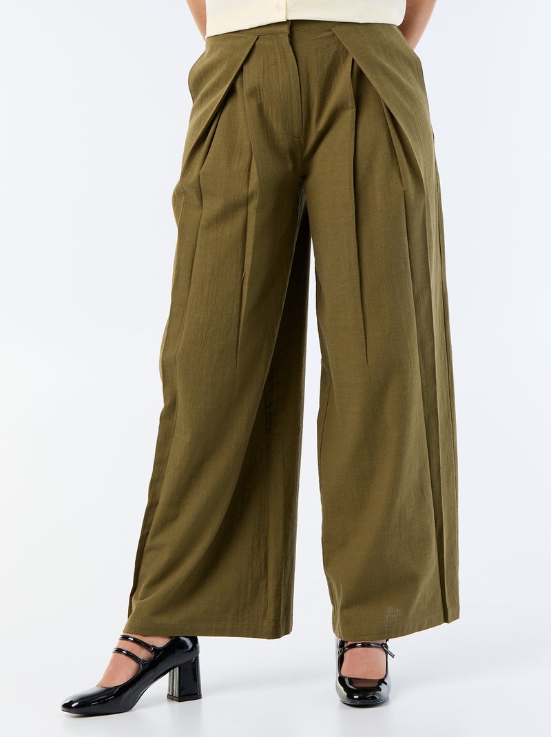 Pantalón wide leg de lino mezclado Verde - Kiabi