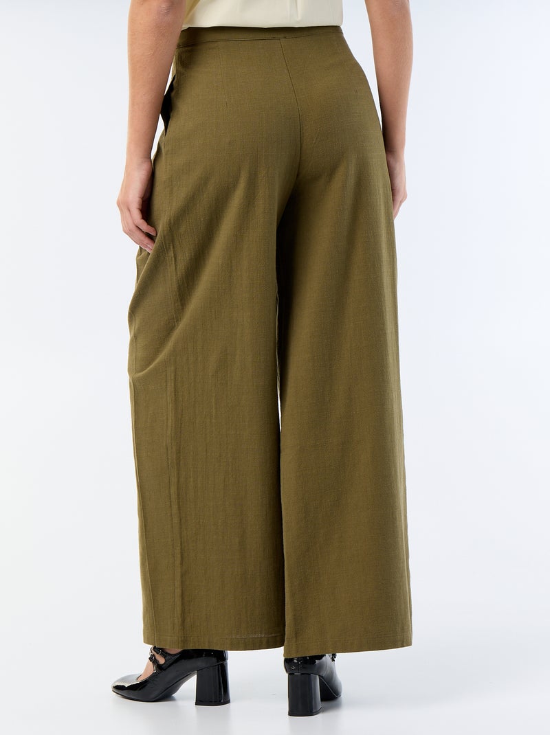 Pantalón wide leg de lino mezclado Verde - Kiabi
