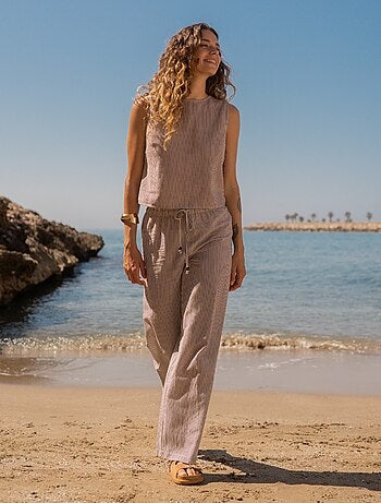 Pantalón wide leg de mezcla de lino