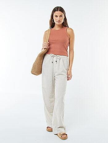 Pantalón wide leg de mezcla de lino