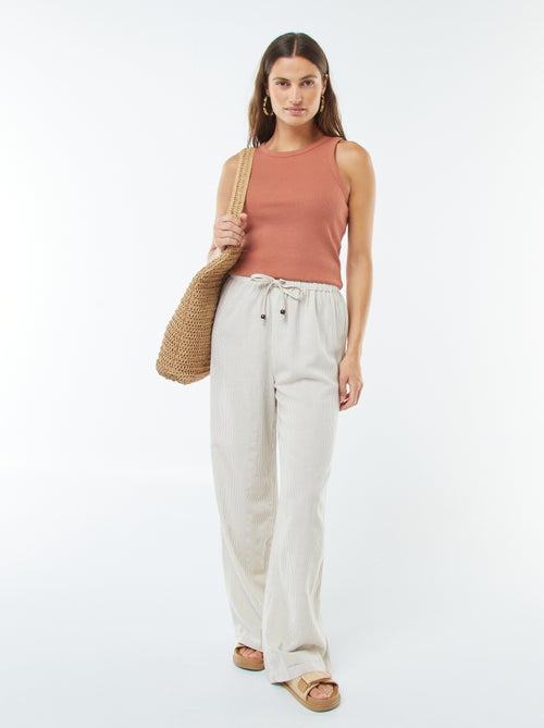Pantalón wide leg de mezcla de lino - Kiabi