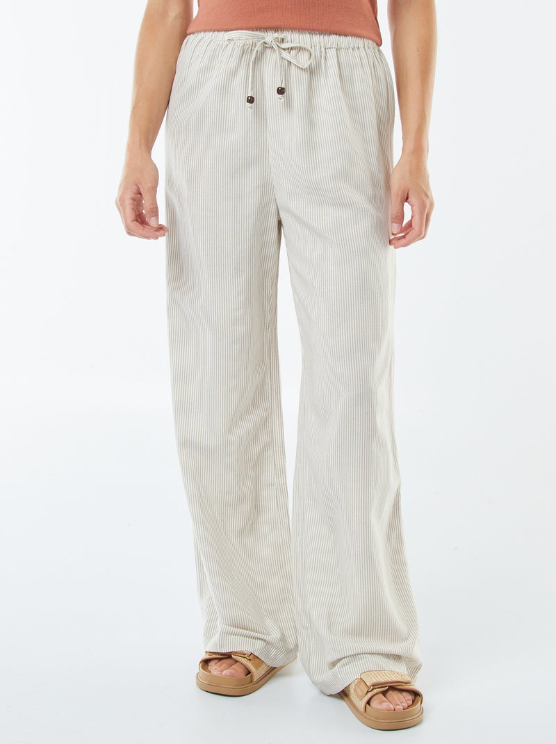 Pantalón wide leg de mezcla de lino Beige - Kiabi