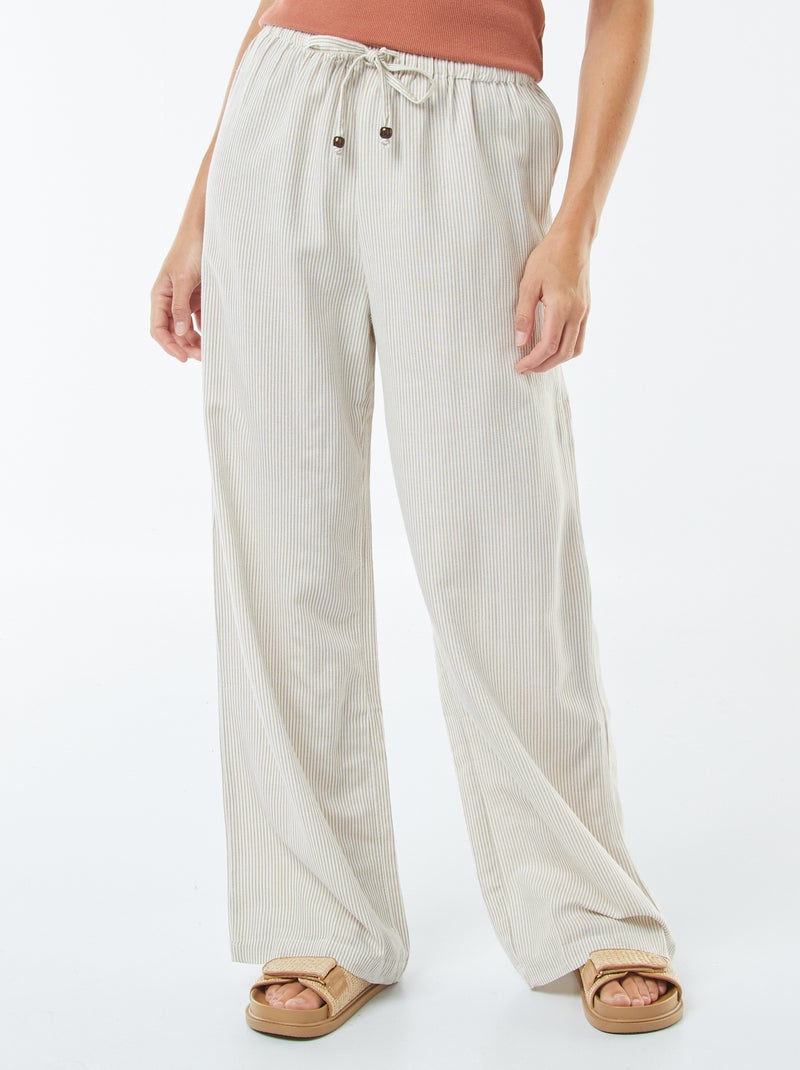Pantalón wide leg de mezcla de lino Beige - Kiabi